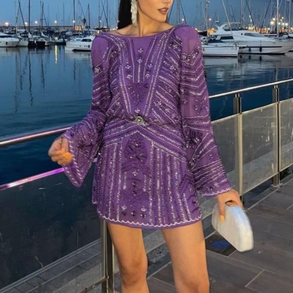 Zara Dresses Zara Beaded Tunic Dress In Purple Poshmark